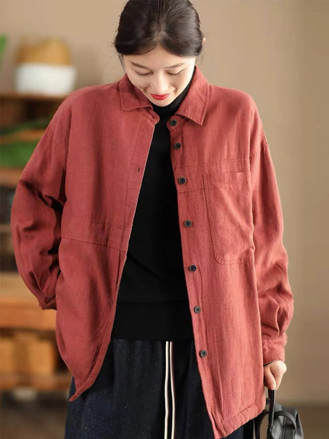 Women Casual Autumn Linen Solid Shirt Coat