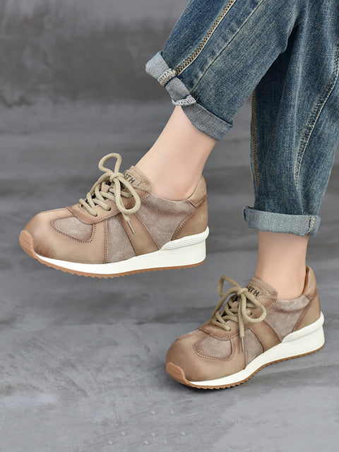 Women Casual Colorblock Leather Low Heel Shoes