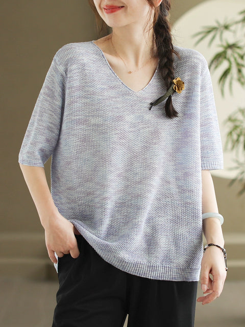 Women Summer Casual Knitted V-Neck Shirt