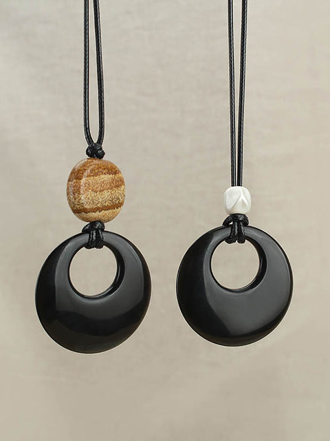 Glaze Stone Round Obsidian Pendant Necklace