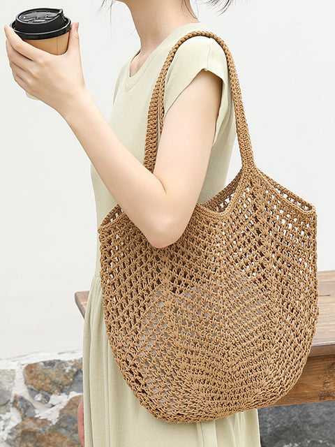 Women Summer Artsy Cutout Knitted Shoulder Bag