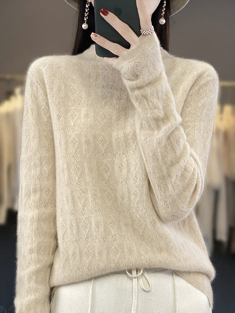 Women Autumn Casual Turtleneck 100%Wool Knit Sweater