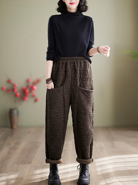 Women Winter Solid Cotton Loosee Padded Harem Pants