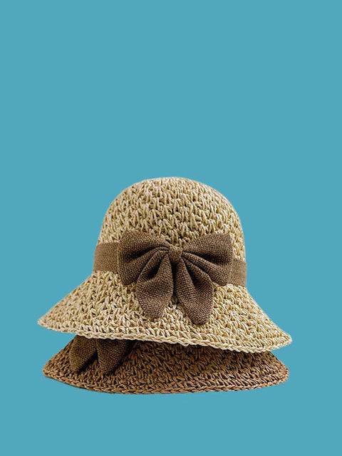 Women Summer Artsy Bowknot Straw Knitted Sun Hat