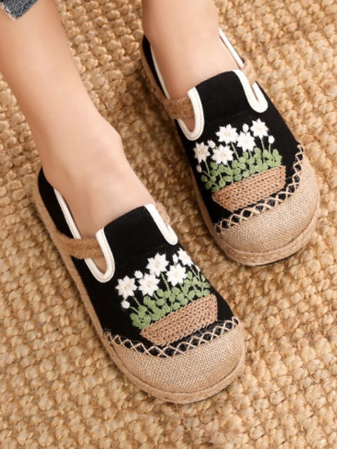 Ethnic Flower Embroidery Linen Cotton Shoes