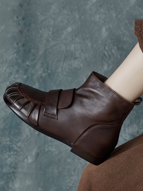 Women Vintage Winter Genuine Leather Spliced Ankle Boots