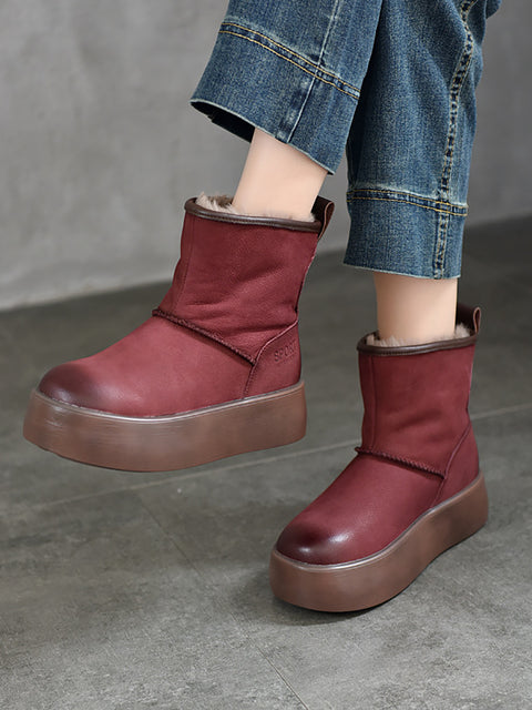 Women Winter Genuine Leather Fleece-lined Platform Boots