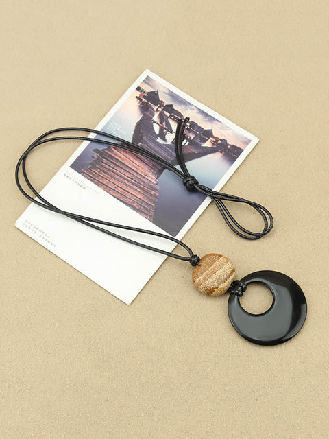 Glaze Stone Round Obsidian Pendant Necklace