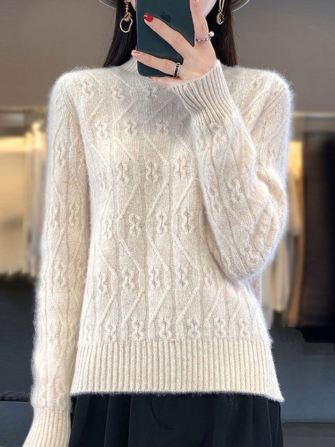 Women Autumn Half Turtleneck Wool Twist Knit Sweater