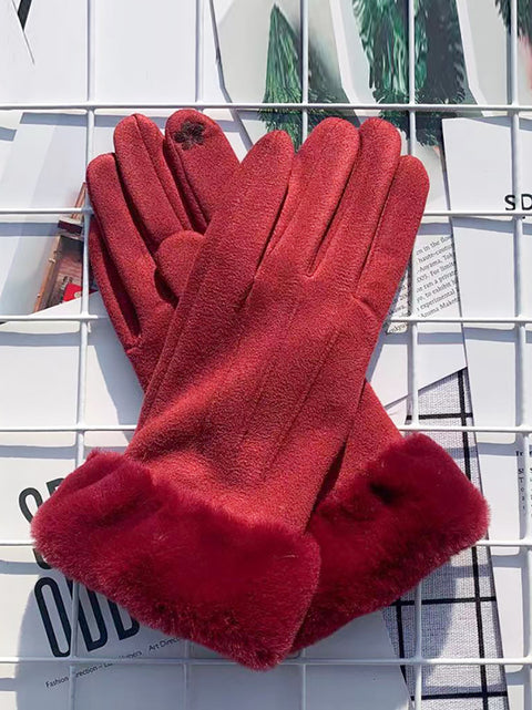 Women Winter Warm Suede Plush Windproof Gloves