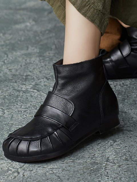 Women Vintage Winter Genuine Leather Spliced Ankle Boots