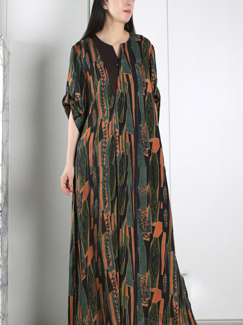 Plus Size Women Summer Vintage Spliced Maxi Dress