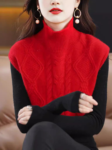 Women Casual Autumn Wool Turtleneck Twist Knit Vest