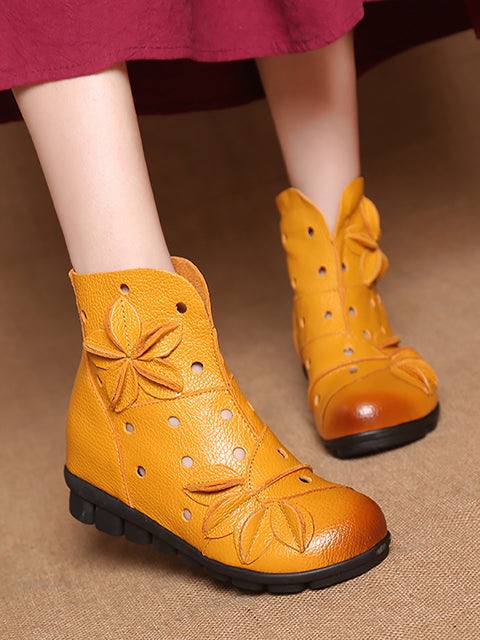 Women Spring Leahter Hollow Out Spliced Boots