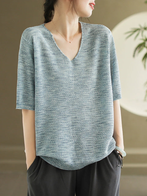 Women Summer Casual Knitted V-Neck Shirt