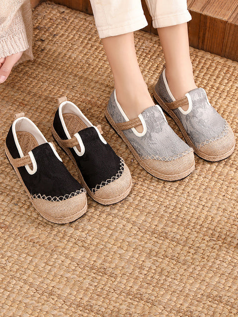 Women Ethnic Cotton Linen Jacquard Flat Shoes