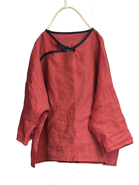 Women Retro Solid Loose Shirt