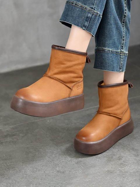 Women Winter Genuine Leather Fleece-lined Platform Boots