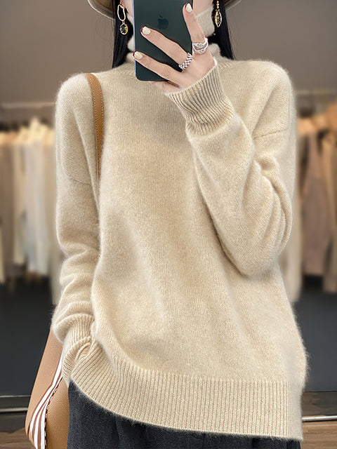 Women Autumn Turtleneck Knit 100%Wool Sweater