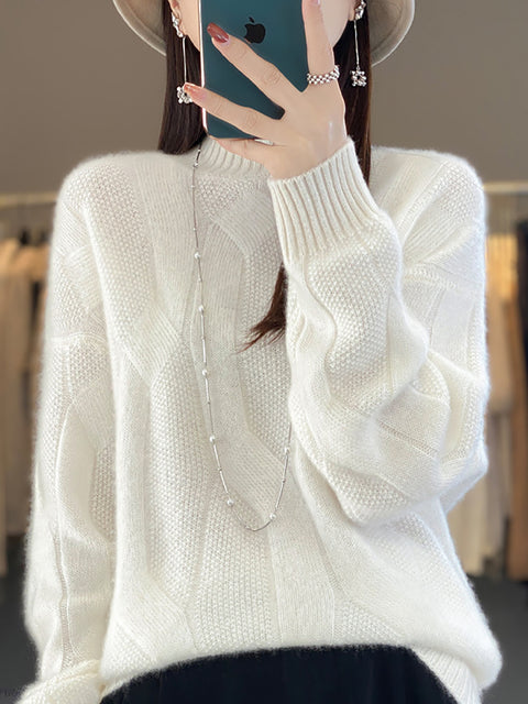 Women Autumn Cable Knit 100%Wool Turtleneck Sweater