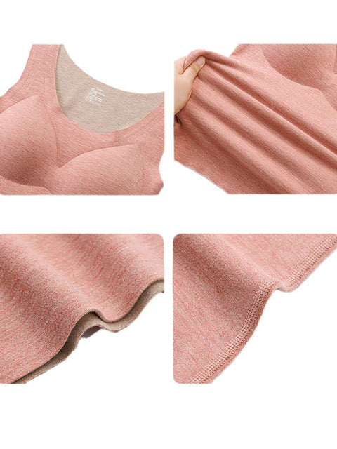 Women Winter Seamless U-Neck Solid Warm With Bra Pad Base