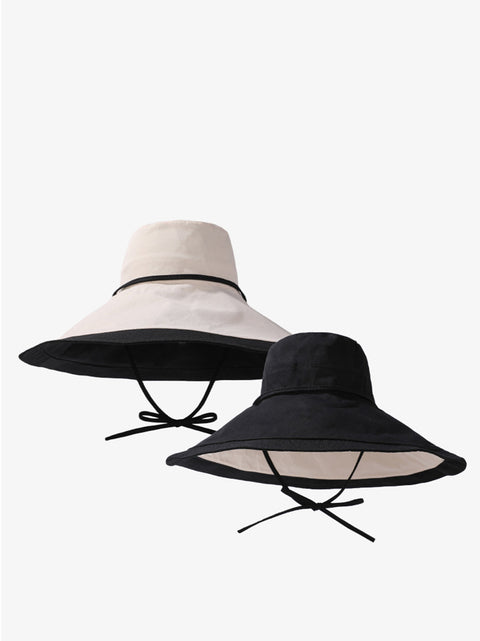 Women Summer Colorblock Sunproof Large Brim Hat