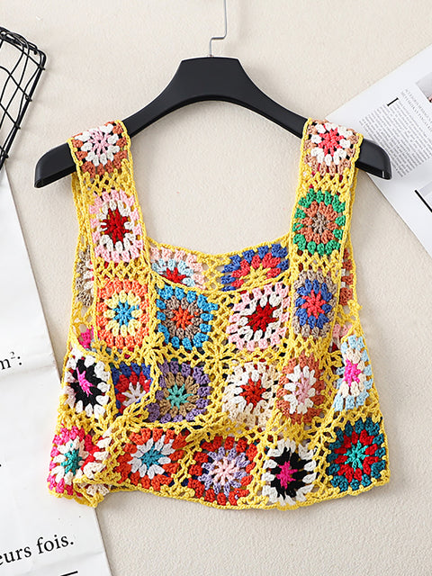 Women Artsy Summer Flower Handmade Knitted Vest