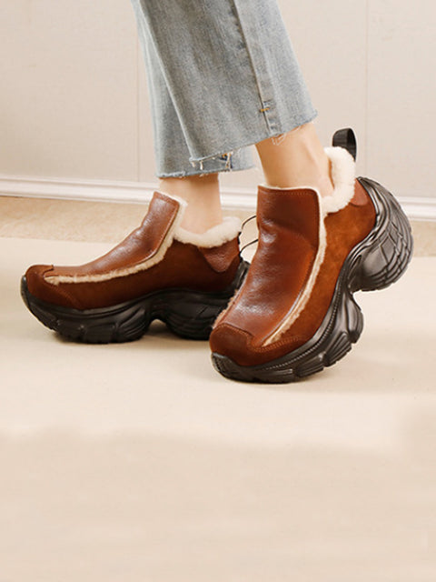 Women Winter Fashion Leather Fleece-lined Platform Shoes