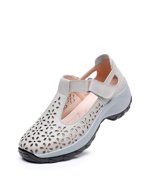 Women Summer Solid Leather Cutout Platform Shoes