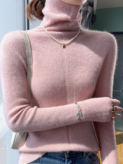 Women Autumn Casual Turtleneck 100%Wool Soft Sweater