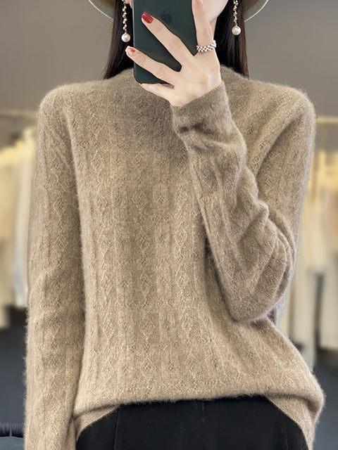 Women Autumn Casual Turtleneck 100%Wool Knit Sweater