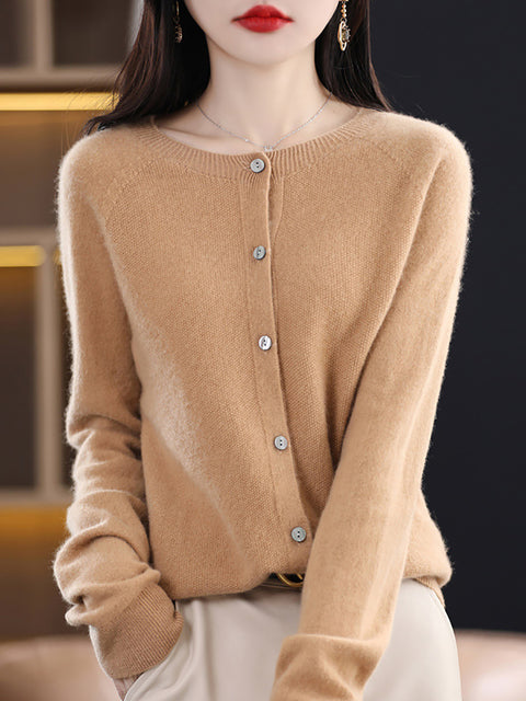 Women Winter Wool Solid Cardigan Sweater