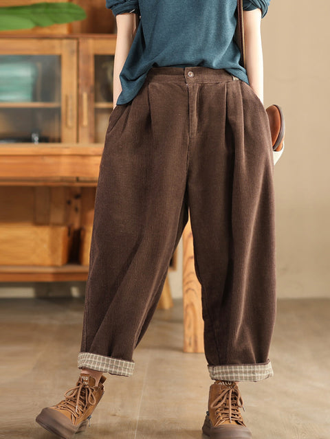 Women Autumn Vintage Solid Corduroy Harem Pants