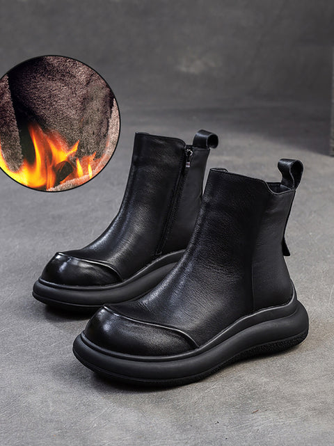 Women Winter Casual Zipper Leather Mid Heel Boots