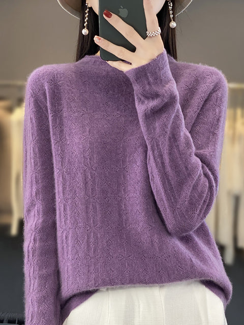 Women Autumn Casual Turtleneck 100%Wool Knit Sweater