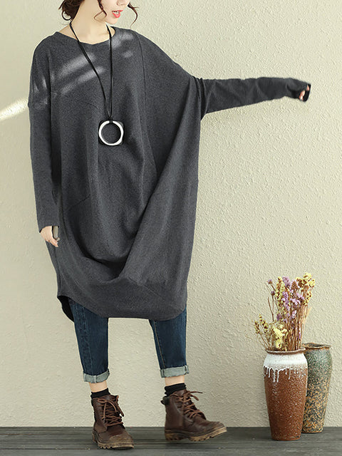 Plus Size Women Autumn Casual Long Sleeve Irregular Loose Dress