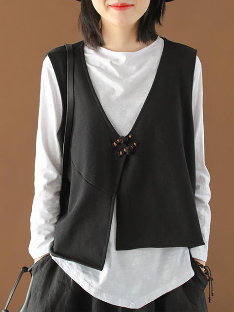 Plus Size Cotton Long Sleeve T-Shirt and Loose Vest