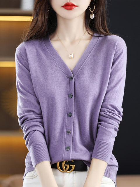 Women Spring Casual V-Neck Cardigan Sweater Blouse