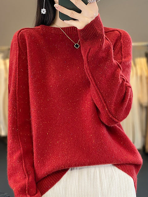 Women Casual Winter Solid Wool Knitted O-Neck Sweater