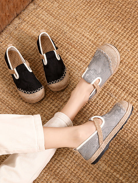 Women Ethnic Cotton Linen Jacquard Flat Shoes