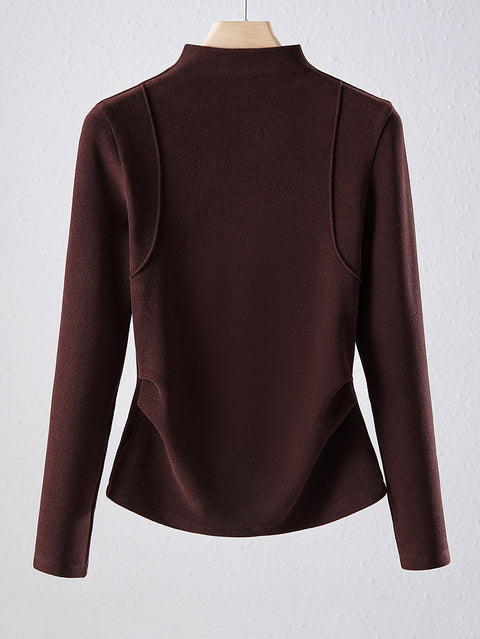 Women Spring Casual Half-Turtleneck Buttom Blouse