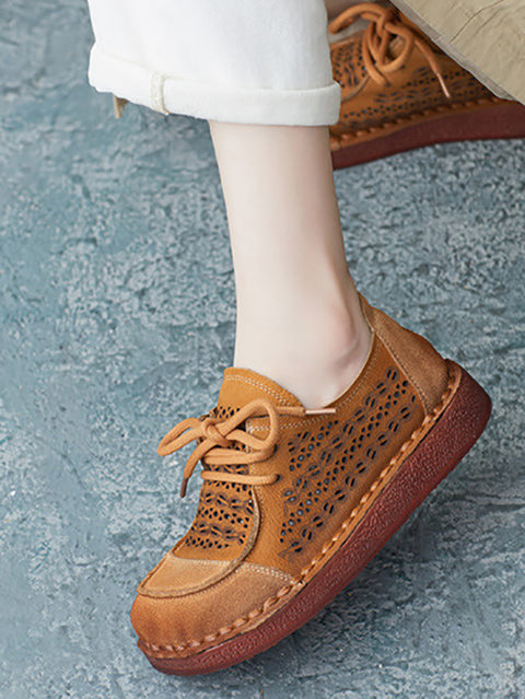 Women Summer Casual Colorblock Leather Flat Shoes