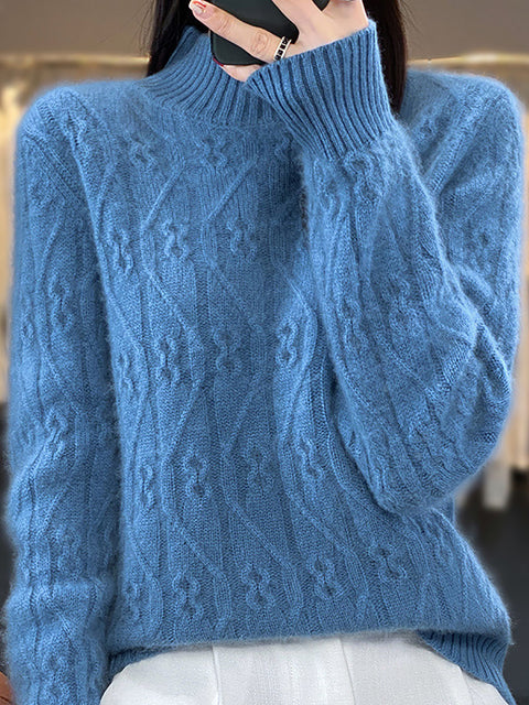 Women Autumn Half Turtleneck Wool Twist Knit Sweater