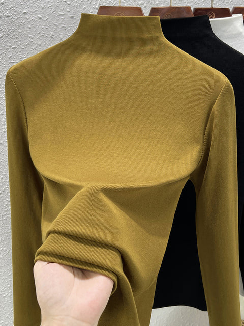 Women Spring Pure Color Half-Turtleneck Blouse