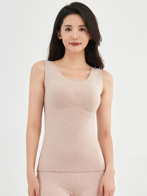 Women Winter Seamless U-Neck Solid Warm With Bra Pad Base