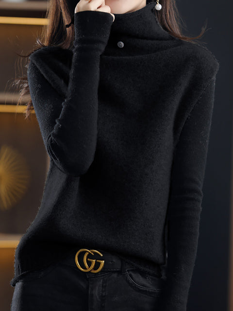 Women Casual Wool Turtleneck Soft Knit Vest