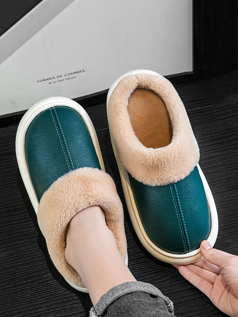 Couple Winter Fleece-lined Leather Slippers