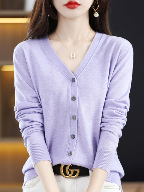 Women Spring Casual V-Neck Cardigan Sweater Blouse