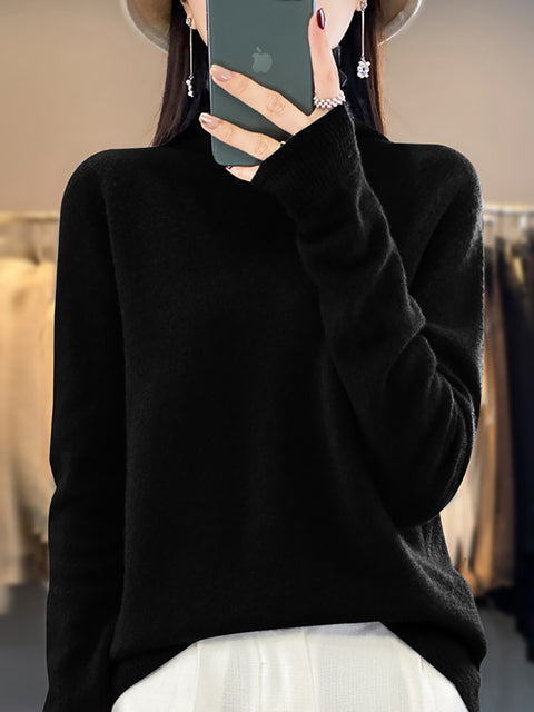 Women Autumn Turtleneck 100%Wool Soft Solid Sweater