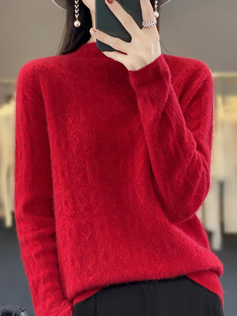 Women Autumn Casual Turtleneck 100%Wool Knit Sweater